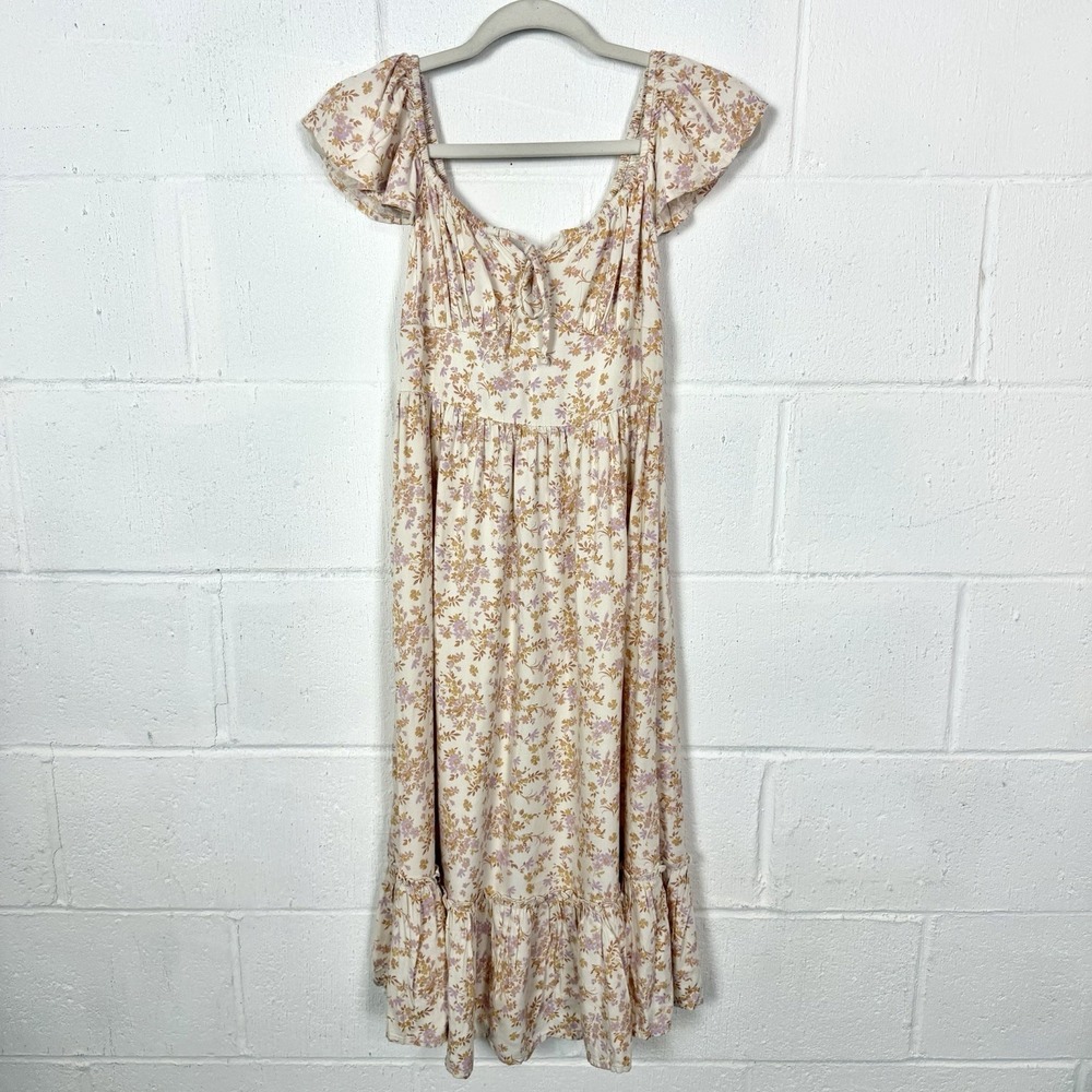 Arizona Midi Dress Floral Smocked Ruffle Milkmaid Peasant Cottage Romantic XS